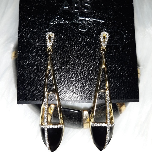 NWT ABS By Allen Schwartz Drop Earrings Gold&Black - Picture 2 of 4